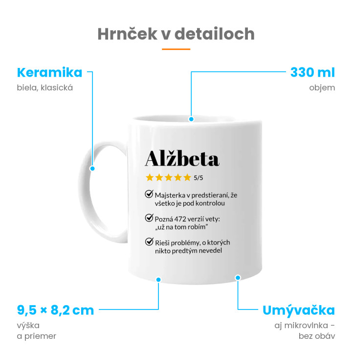 Alžbeta 5/5 - najlepšia kolegyňa - keramický hrnček s potlačou