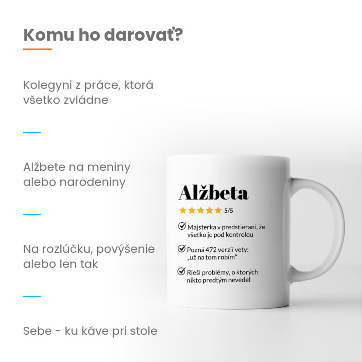 Alžbeta 5/5 - najlepšia kolegyňa - keramický hrnček s potlačou