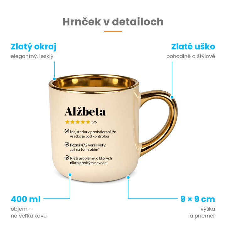 Alžbeta 5/5 - najlepšia kolegyňa - elegantný hrnček na darček