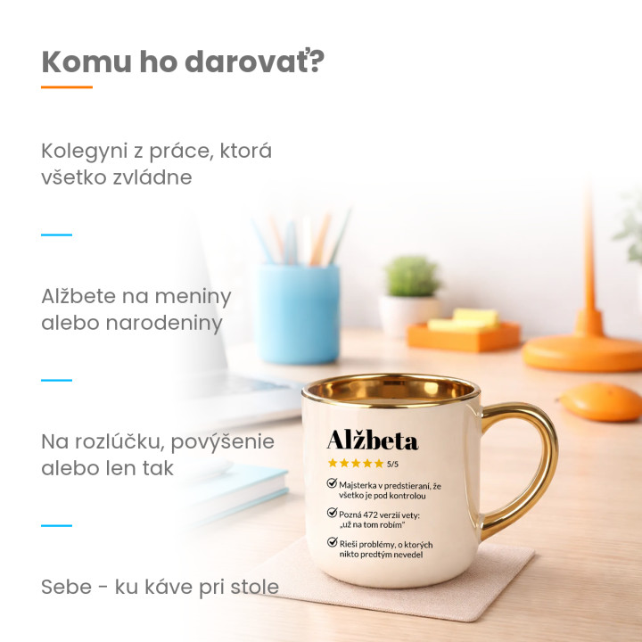 Alžbeta 5/5 - najlepšia kolegyňa - elegantný hrnček na darček