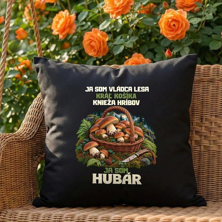 Ja som hubár - čierny vankúš s potlačou