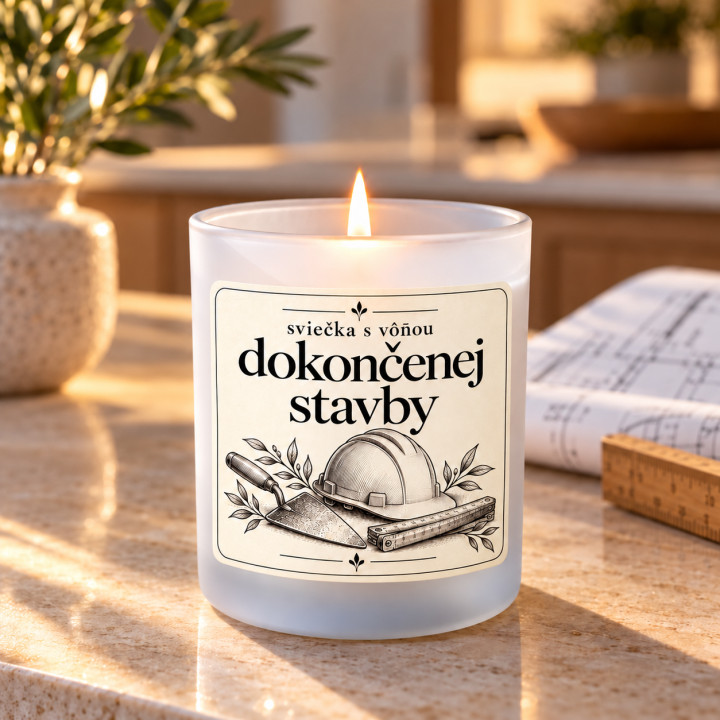 Sviečka s vôňou dokončenej stavby - vonná sviečka ako darček na kolaudáciu