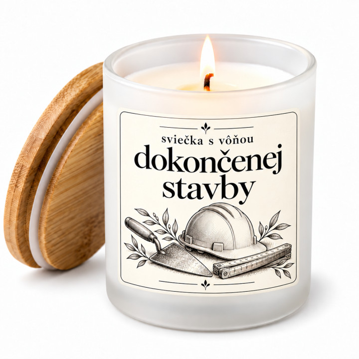 Sviečka s vôňou dokončenej stavby - vonná sviečka ako darček na kolaudáciu