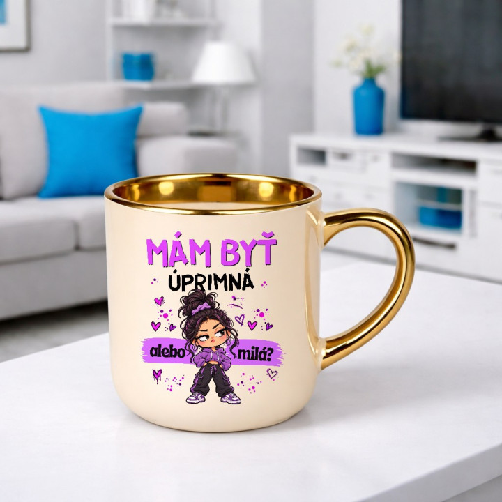 Mám byť úprimná alebo milá? - elegantný hrnček na darček