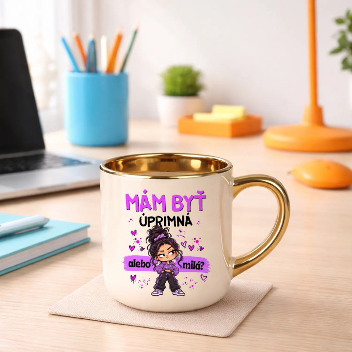 Mám byť úprimná alebo milá? - elegantný hrnček na darček