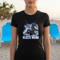 Hokej (meno) - puk, hokejky a korčule - dámske tričko s potlačou - personalizovaný produkt