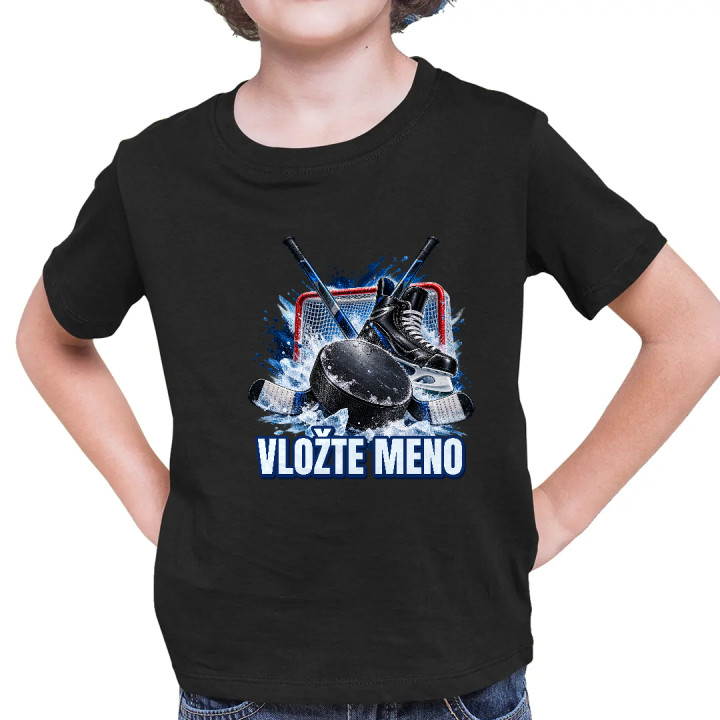 Hokej (meno) - puk, hokejky a korčule - detské tričko s potlačou - personalizovaný produkt