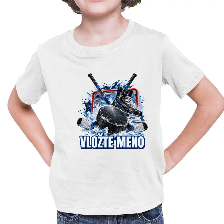 Hokej (meno) - puk, hokejky a korčule - detské tričko s potlačou - personalizovaný produkt