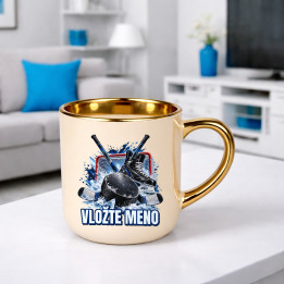 Hokej (meno) - puk, hokejky a korčule - elegantný hrnček na darček - personalizovaný produkt