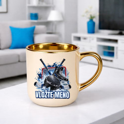 Hokej (meno) - puk, hokejky a korčule - elegantný hrnček na darček - personalizovaný produkt