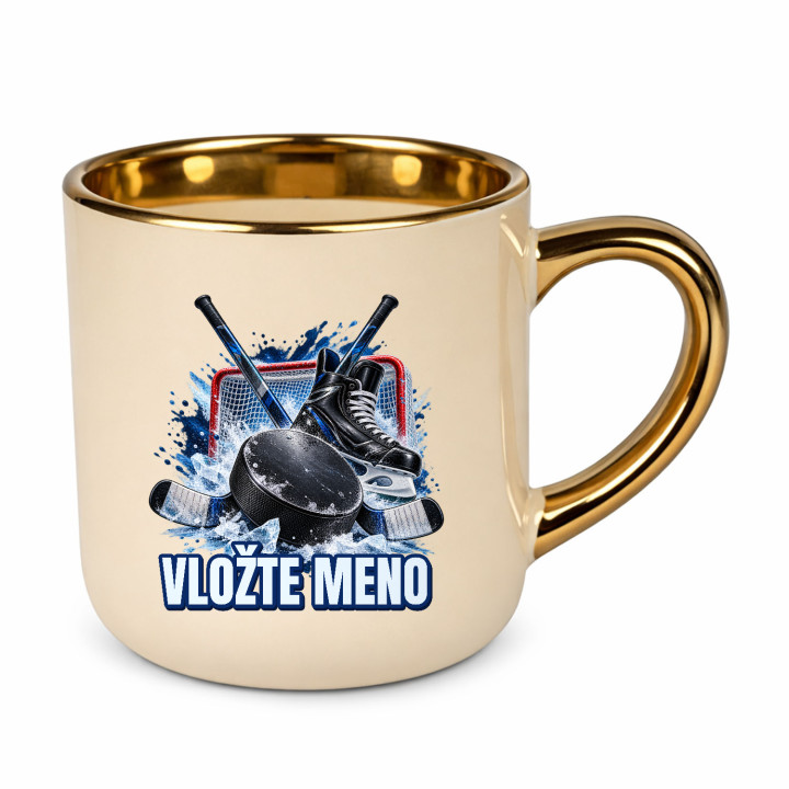 Hokej (meno) - puk, hokejky a korčule - elegantný hrnček na darček - personalizovaný produkt