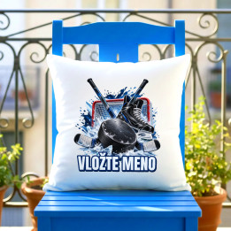 Hokej (meno) - puk, hokejky a korčule - vankúš s potlačou - personalizovaný produkt