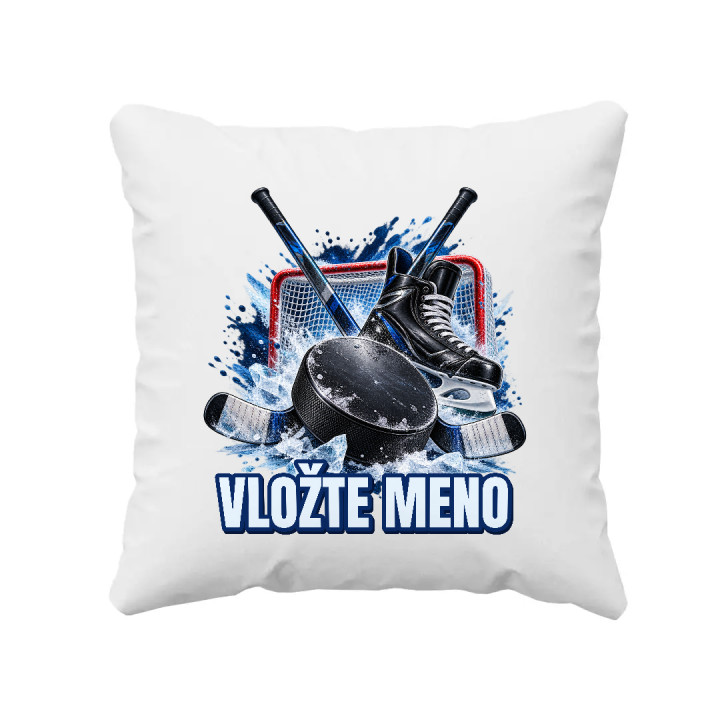 Hokej (meno) - puk, hokejky a korčule - vankúš s potlačou - personalizovaný produkt