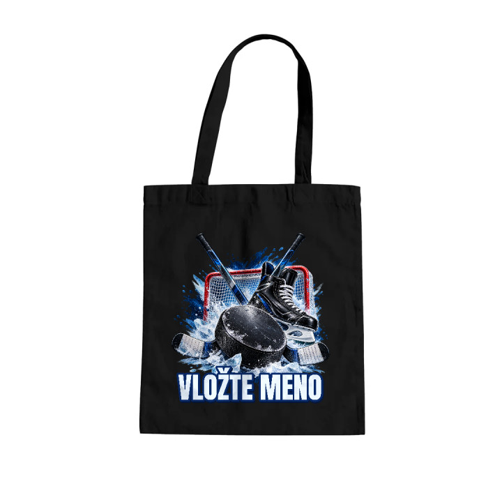 Hokej (meno) - puk, hokejky a korčule - bavlnená taška s potlačou - personalizovaný produkt
