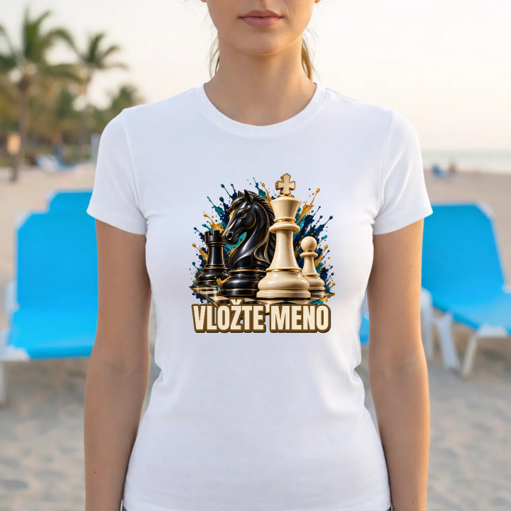 Šach (meno) - jazdec, kráľ a pešiak - dámske tričko s potlačou - personalizovaný produkt