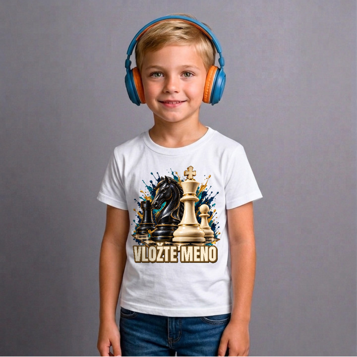 Šach (meno) - jazdec, kráľ a pešiak - detské tričko s potlačou - personalizovaný produkt