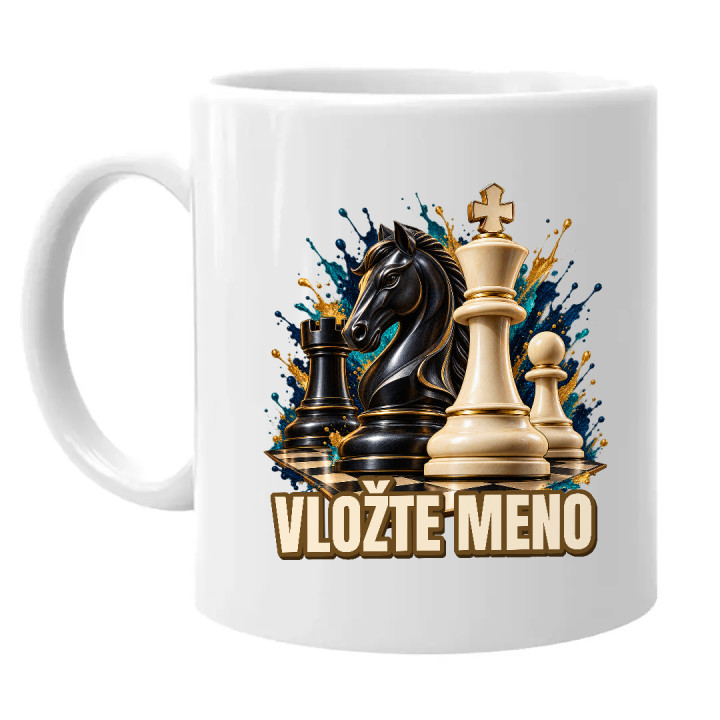 Šach (meno) - jazdec, kráľ a pešiak - keramický hrnček s potlačou - personalizovaný produkt
