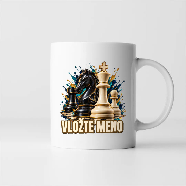Šach (meno) - jazdec, kráľ a pešiak - keramický hrnček s potlačou - personalizovaný produkt