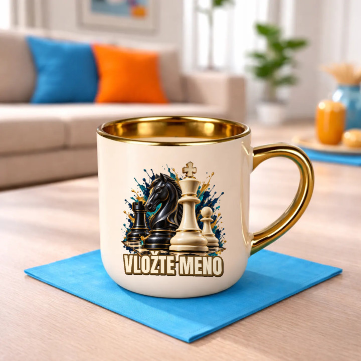 Šach (meno) - jazdec, kráľ a pešiak - elegantný hrnček na darček - personalizovaný produkt