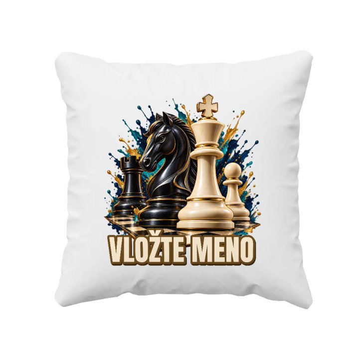 Šach (meno) - jazdec, kráľ a pešiak - vankúš s potlačou - personalizovaný produkt