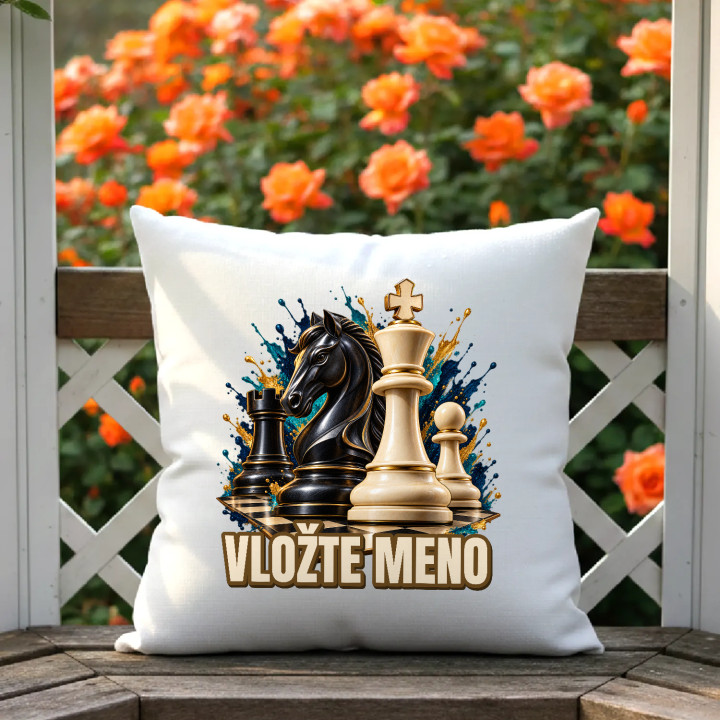 Šach (meno) - jazdec, kráľ a pešiak - vankúš s potlačou - personalizovaný produkt