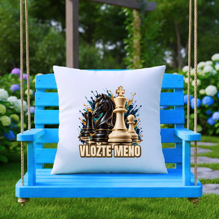 Šach (meno) - jazdec, kráľ a pešiak - vankúš s potlačou - personalizovaný produkt