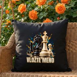 Šach (meno) - jazdec, kráľ a pešiak - čierny vankúš s potlačou - personalizovaný produkt