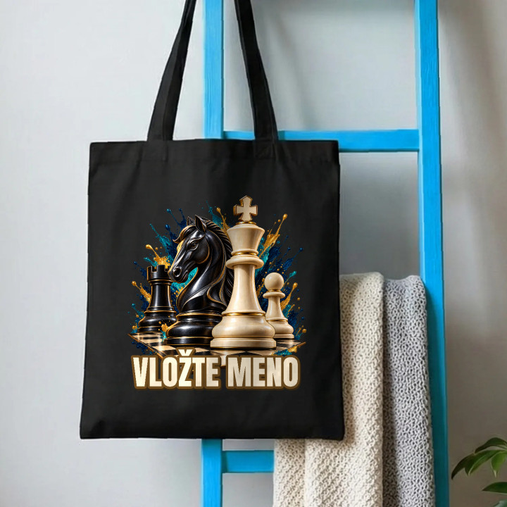 Šach (meno) - jazdec, kráľ a pešiak - bavlnená taška s potlačou - personalizovaný produkt