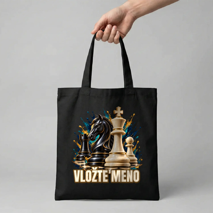 Šach (meno) - jazdec, kráľ a pešiak - bavlnená taška s potlačou - personalizovaný produkt