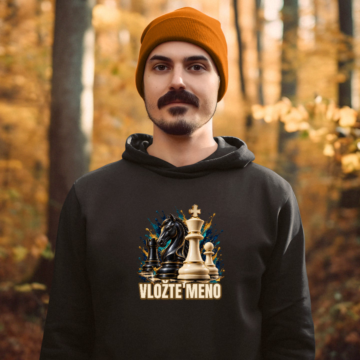 Šach (meno) - jazdec, kráľ a pešiak - pánska mikina s potlačou - personalizovaný produkt