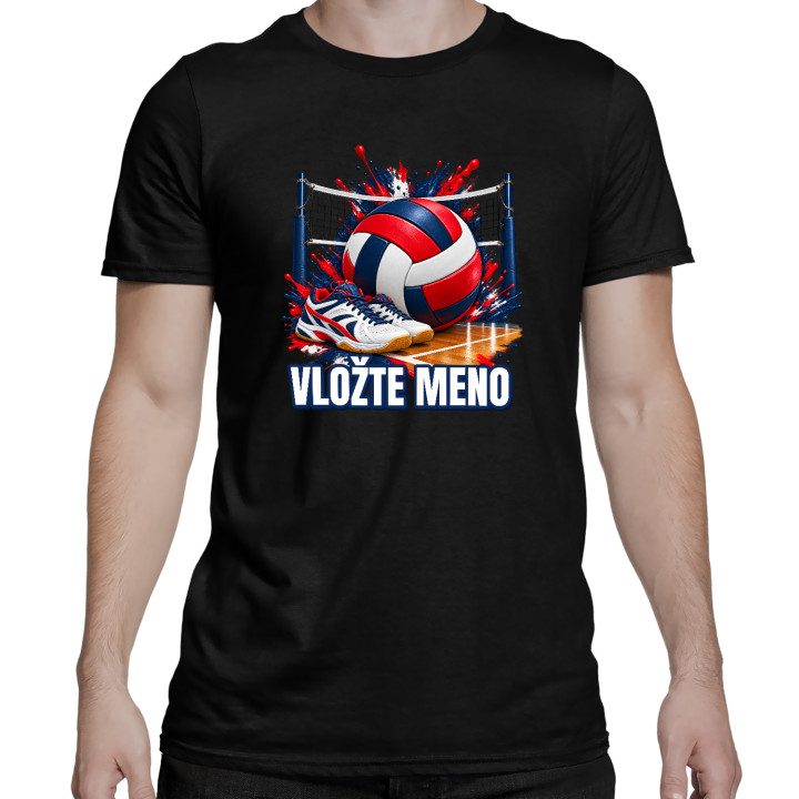 Volejbal (meno) - lopta, sieť a topánky - pánske tričko s potlačou - personalizovaný produkt