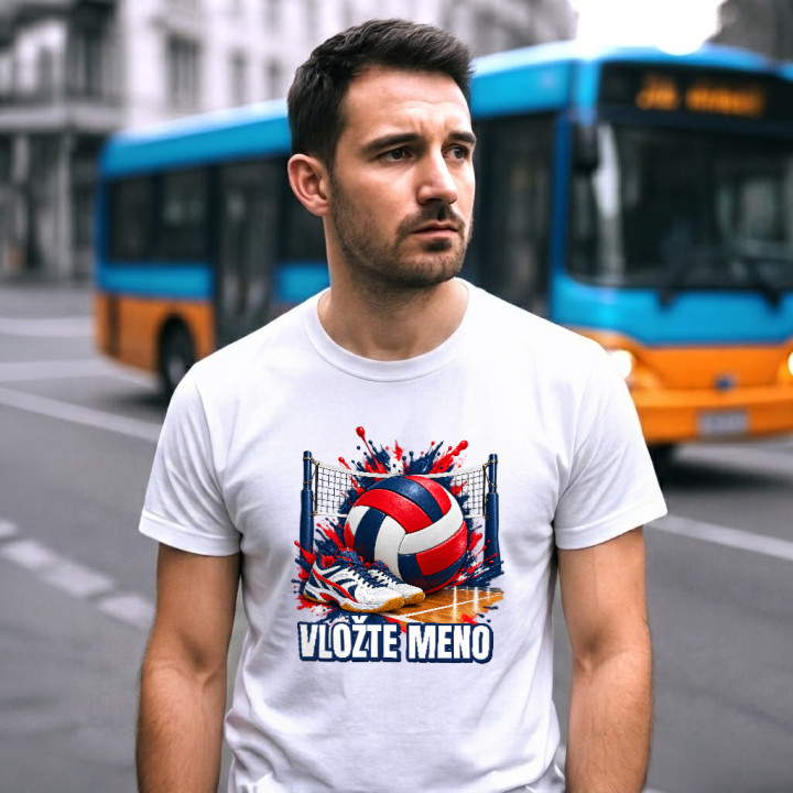 Volejbal (meno) - lopta, sieť a topánky - pánske tričko s potlačou - personalizovaný produkt