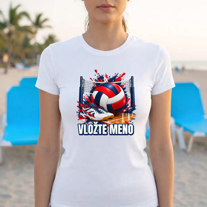 Volejbal (meno) - lopta, sieť a topánky - dámske tričko s potlačou - personalizovaný produkt
