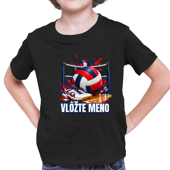 Volejbal (meno) - lopta, sieť a topánky - detské tričko s potlačou - personalizovaný produkt