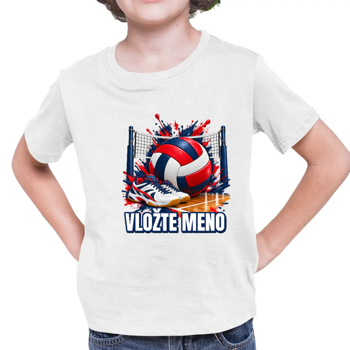 Volejbal (meno) - lopta, sieť a topánky - detské tričko s potlačou - personalizovaný produkt