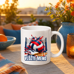 Volejbal (meno) - lopta, sieť a topánky - keramický hrnček s potlačou - personalizovaný produkt