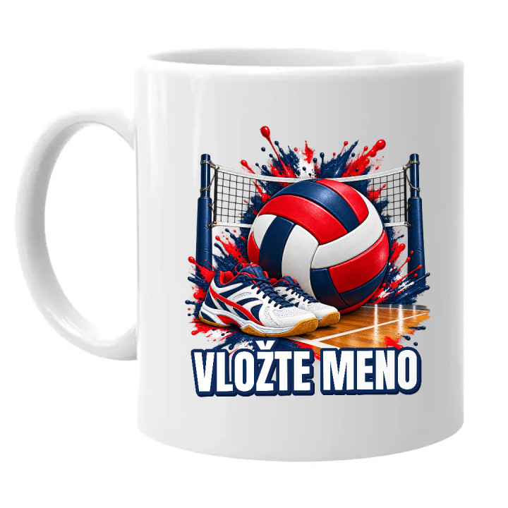 Volejbal (meno) - lopta, sieť a topánky - keramický hrnček s potlačou - personalizovaný produkt