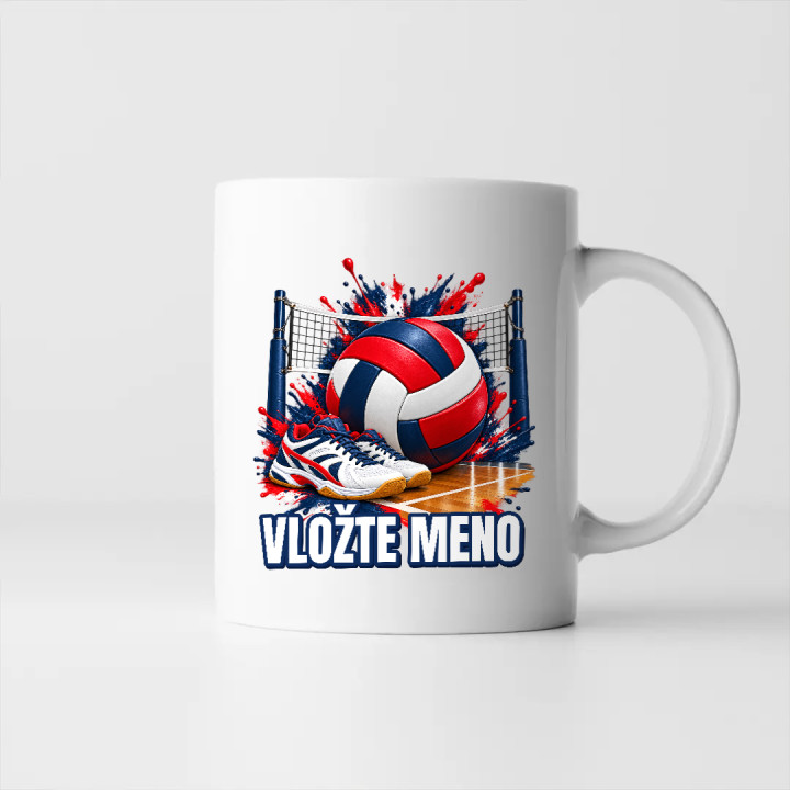 Volejbal (meno) - lopta, sieť a topánky - keramický hrnček s potlačou - personalizovaný produkt