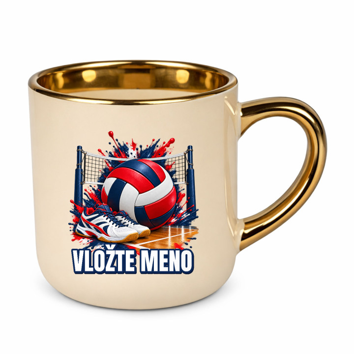 Volejbal (meno) - lopta, sieť a topánky - elegantný hrnček na darček - personalizovaný produkt