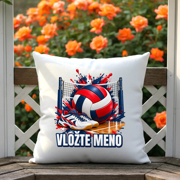 Volejbal (meno) - lopta, sieť a topánky - vankúš s potlačou - personalizovaný produkt