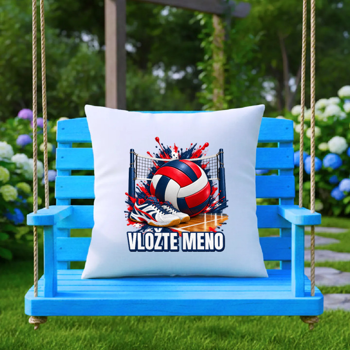 Volejbal (meno) - lopta, sieť a topánky - vankúš s potlačou - personalizovaný produkt