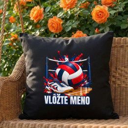 Volejbal (meno) - lopta, sieť a topánky - čierny vankúš s potlačou - personalizovaný produkt
