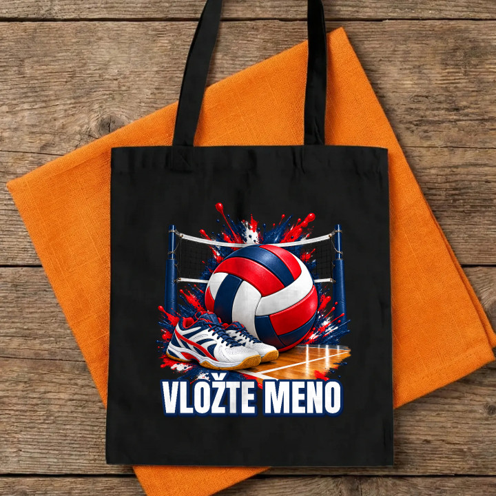 Volejbal (meno) - lopta, sieť a topánky - bavlnená taška s potlačou - personalizovaný produkt