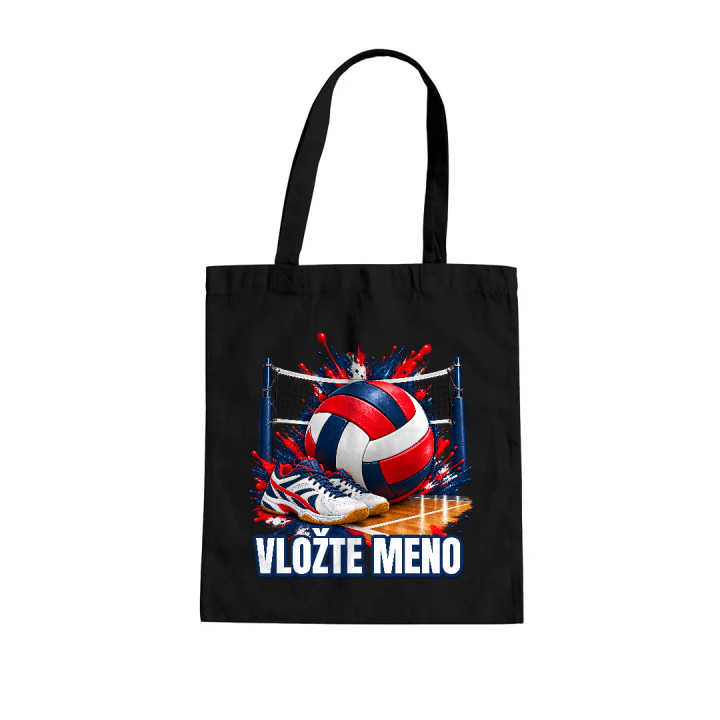 Volejbal (meno) - lopta, sieť a topánky - bavlnená taška s potlačou - personalizovaný produkt