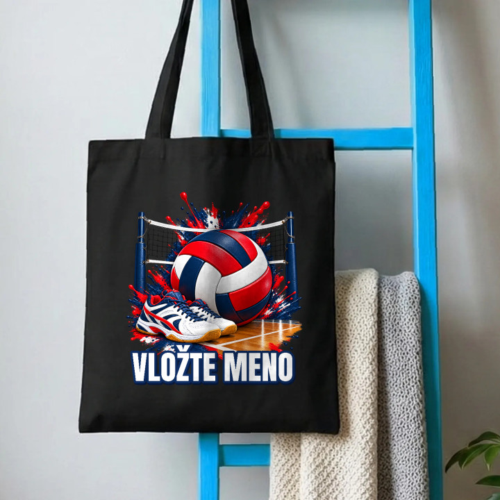 Volejbal (meno) - lopta, sieť a topánky - bavlnená taška s potlačou - personalizovaný produkt