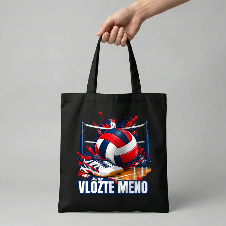 Volejbal (meno) - lopta, sieť a topánky - bavlnená taška s potlačou - personalizovaný produkt