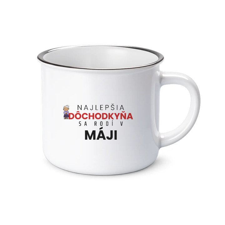 Najlepšia dôchodkyňa sa rodí v máji - smaltovaný hrnček s potlačou