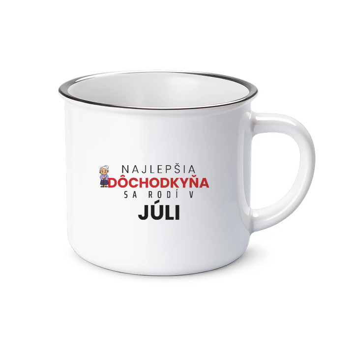 Najlepšia dôchodkyňa sa rodí v júli - smaltovaný hrnček s potlačou