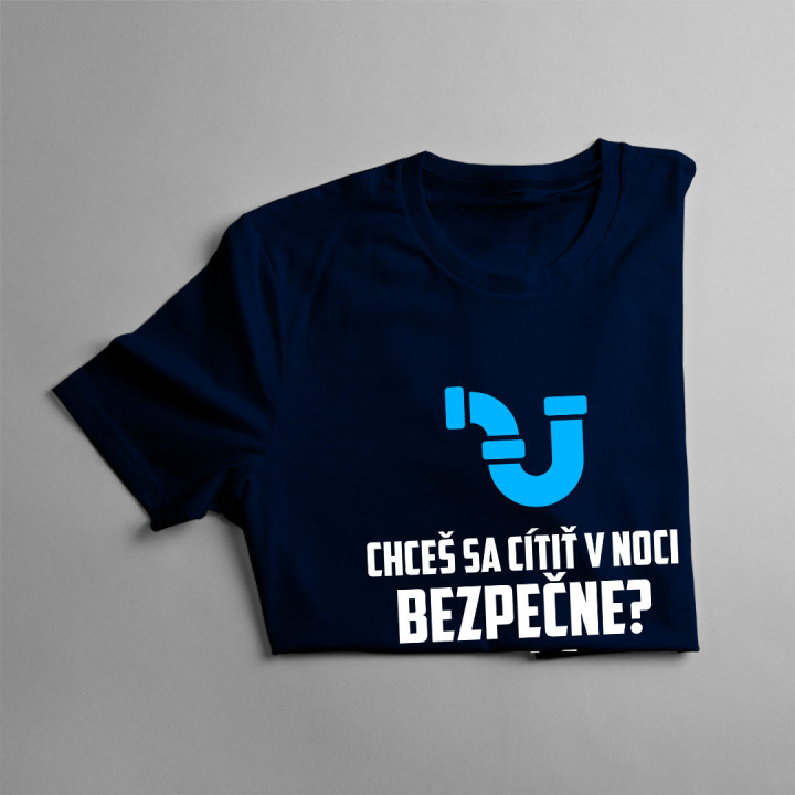Chceš sa cítiť v noci bezpečne? Spi s inštalatérom - pánske tričko s potlačou