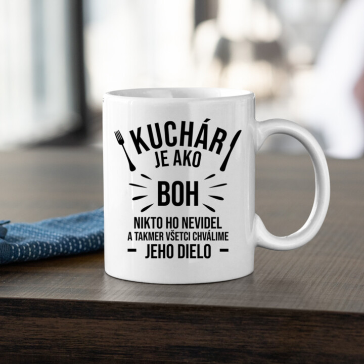 Kuchár je ako boh - keramický hrnček s potlačou
